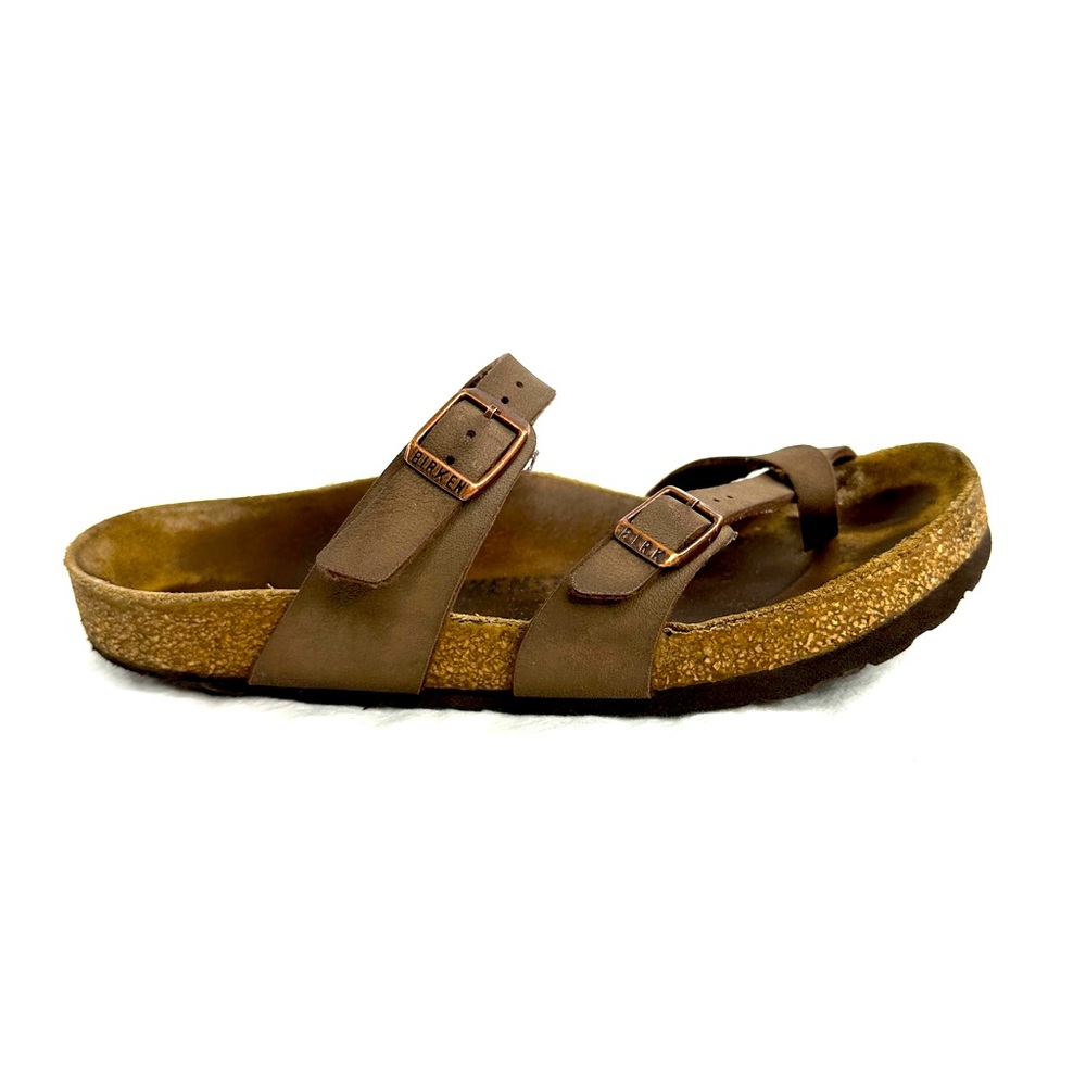 Birkenstock Mayari Women Size 38 / 7 Mocha Brown Leather Birko Flor Thong Sandal